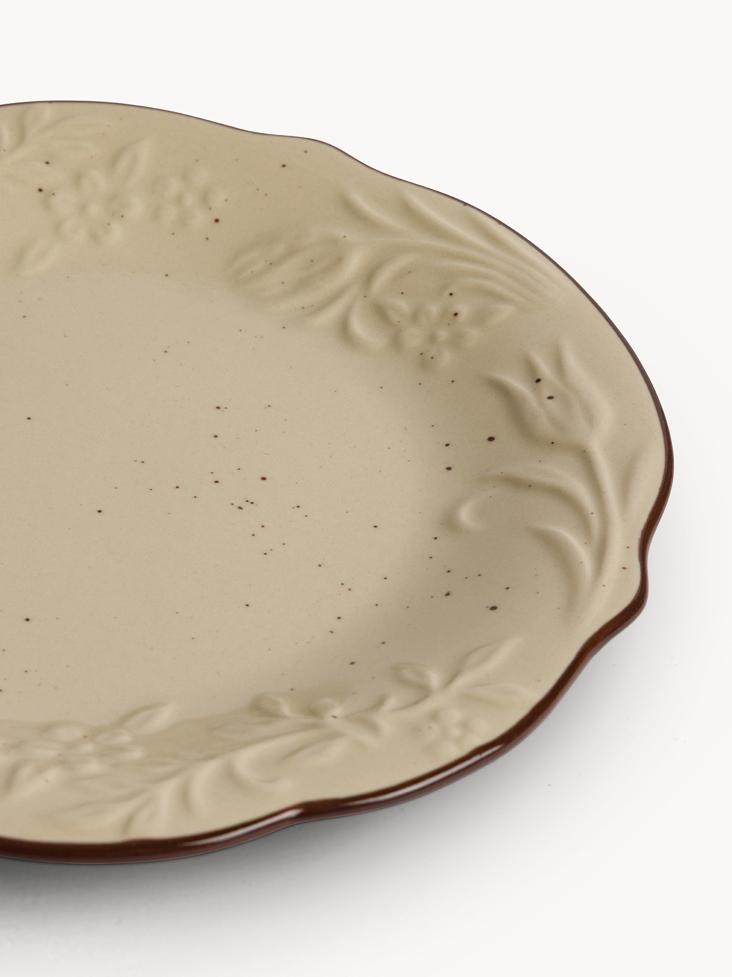 Piatto frutta in stoneware con filo marrone