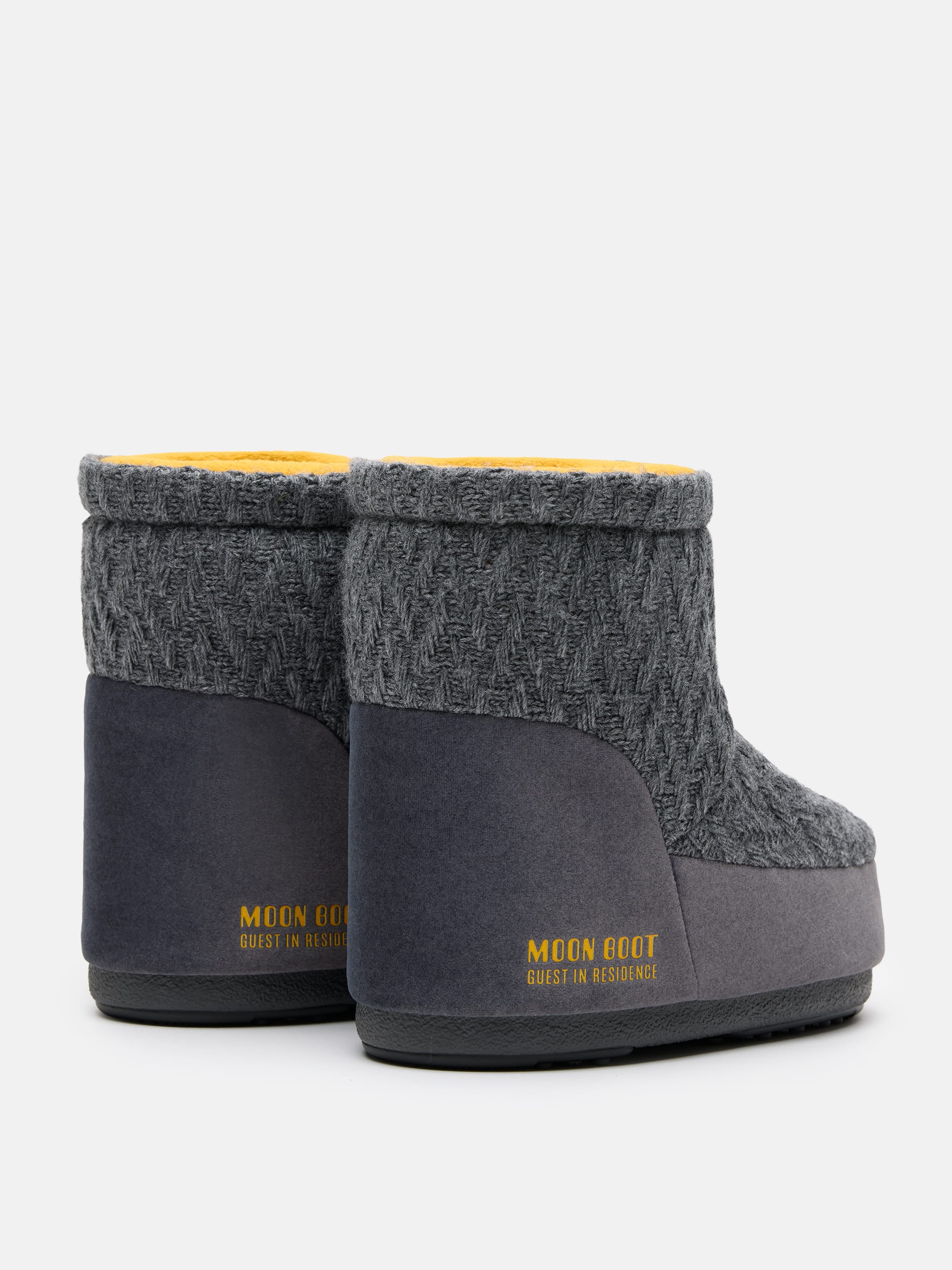 MOON BOOT X GUEST IN RESIDENCE ICON LOW NO LACE GREY KNIT BOOTS