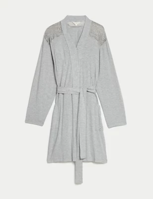Body Soft&trade; Lace Detail Short Dressing Gown