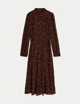 Printed Tie Waist Midi Shirt Dress