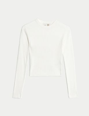 Ribbed Crew Neck Cropped Top