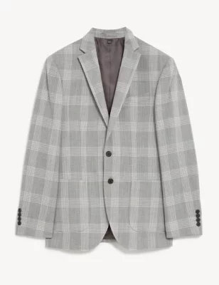 Textured Check Blazer With Stretch