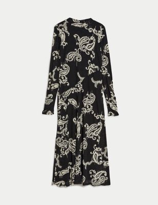 Jersey Printed Funnel Neck Midi Dress