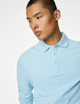 2pk Pure Cotton Long Sleeve Polo Shirts