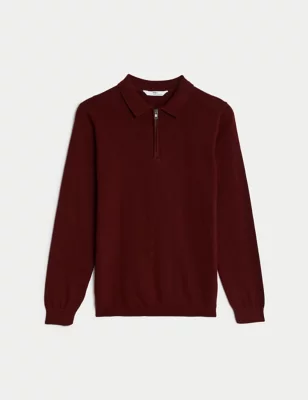 Pure Cotton Half Zip Knitted Polo Shirt (6-16 Yrs)