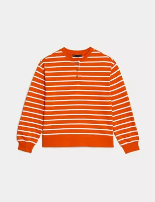 Pure Cotton Striped Crew Neck Sweatshirt