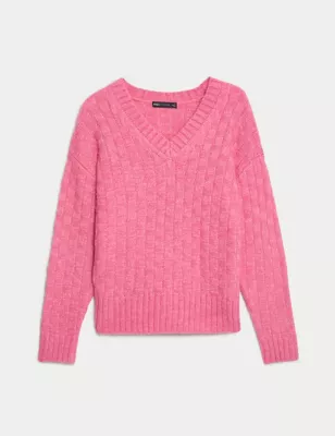 Recycled Blend Textured V-Neck Jumper