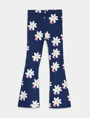 Cotton Rich Floral Ribbed Flared Leggings (2-8 Yrs)