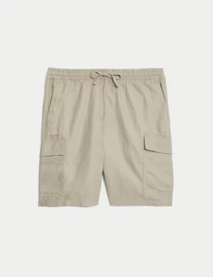 Linen Blend Elasticated Waist Utility Shorts