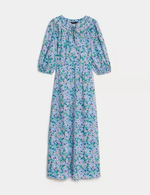 Pure Cotton Floral Midi Smock Dress