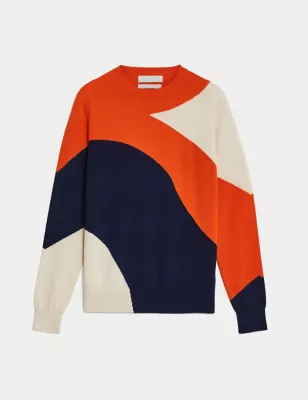 Pure Merino Wool Colour Block Jumper