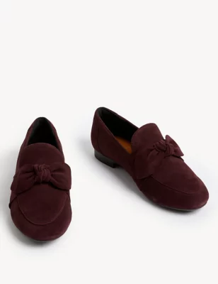 Wide Fit Suede Bow Flat Loafers
