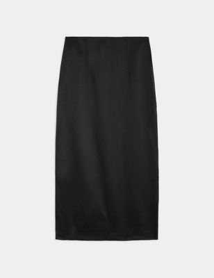Satin Split Back Midaxi Column Skirt