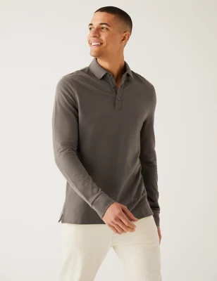 2pk Pure Cotton Long Sleeve Polo Shirts