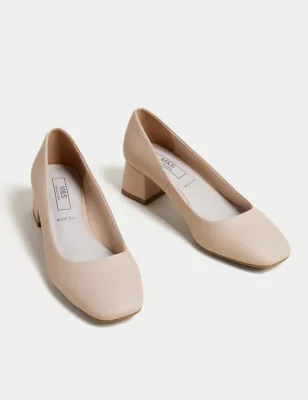 Wide Fit Block Heel Square Toe Shoes
