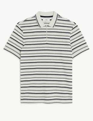 Pure Cotton Striped Half Zip Polo Shirt