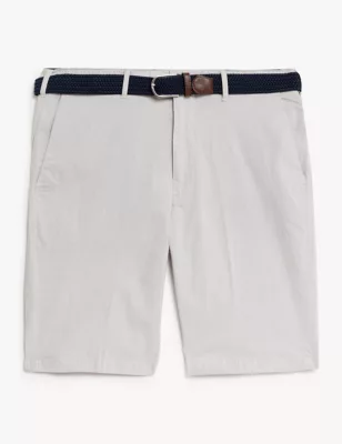 Striped Belted Stretch Chino Shorts