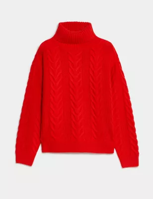 Recycled Blend Cable Knit Roll Neck Jumper