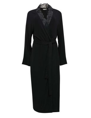 Jersey Lace Trim Long Dressing Gown