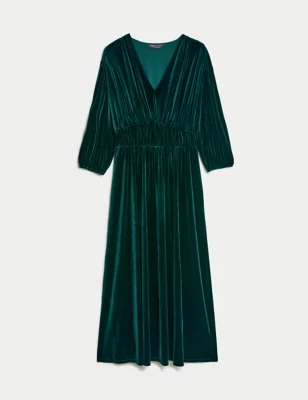 Velvet V-Neck Midi Tea Dress