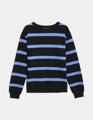 Cotton Rich Striped Crew Neck Sweatshirt