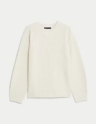 Cotton Rich Ribbed Jumper With Wool