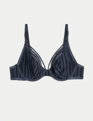 Mesh Striped Wired Plunge Bra