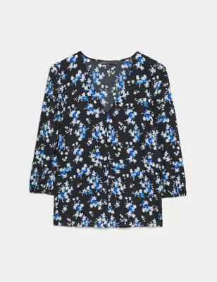 Floral V-Neck Button Through Blouse