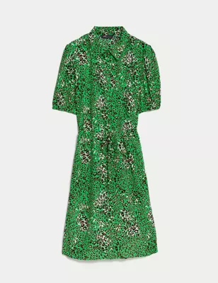 Animal Print Tie Waist Shirt Dress