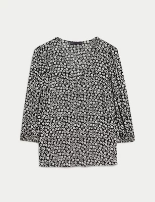 Floral V-Neck Button Through Blouse