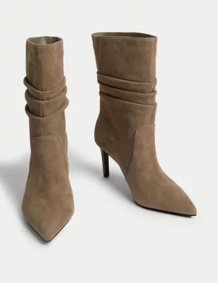 Suede Stiletto Heel Pointed Ankle Boots