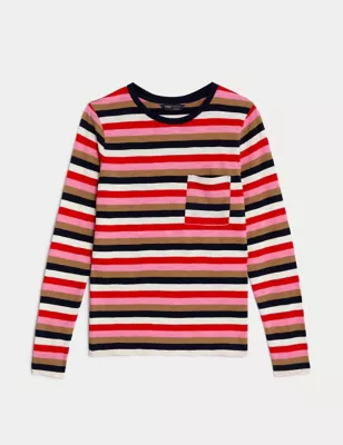 Pure Cotton Striped Crew Neck Top