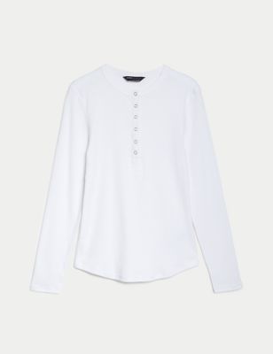 Cotton Rich Ribbed Henley Top