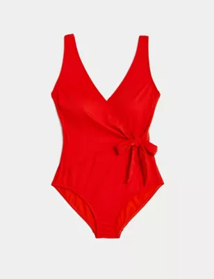 Tummy Control Wrap Plunge Swimsuit