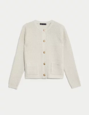 Recycled Blend Textured Button Front Cardigan