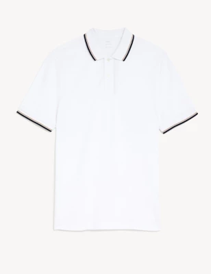 Pure Cotton Pique Tipped Polo Shirt