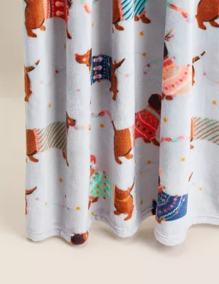 Fleece Dachshund Print Throw