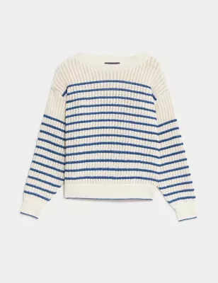 Cotton Rich Striped Textured Jumper