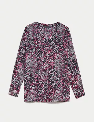 Printed V-Neck Popover Blouse