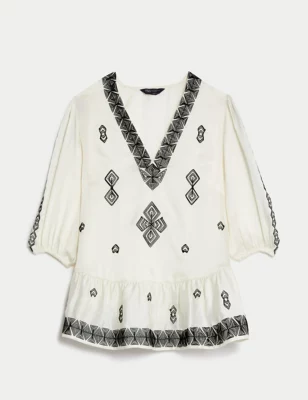 Embroidered V-Neck Blouse