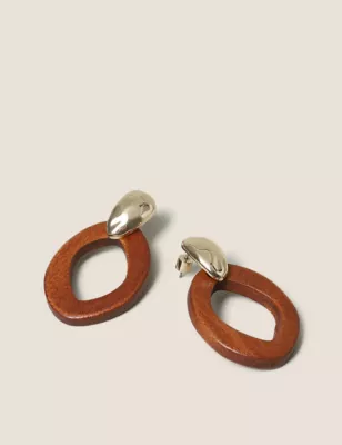 Wooden Effect Circle Drop Earrings