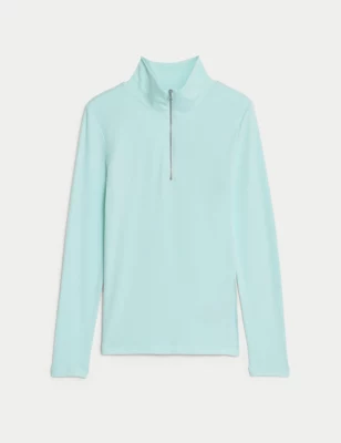 Cotton Rich Ribbed Half Zip Top
