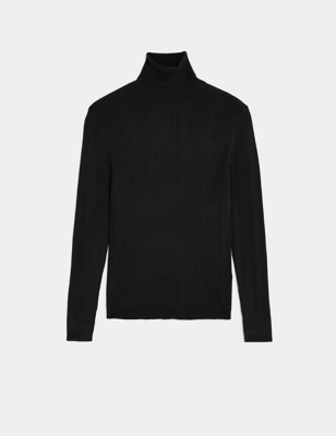 Ribbed Roll Neck Knitted Top