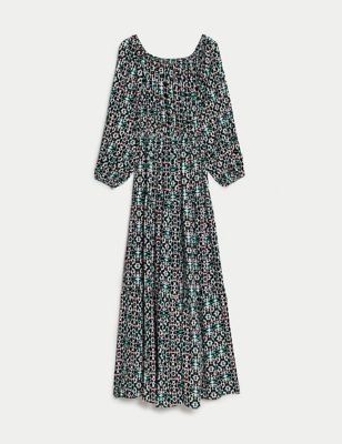 Printed Bardot Midaxi Dress