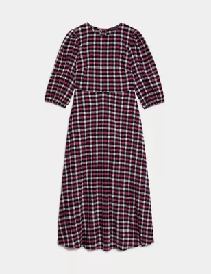 Cotton Blend Checked Midaxi Tea Dress