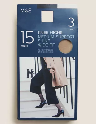 3pk Medium Support Knee High Tights