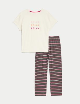 Cotton Rich Relax Slogan Pyjama Set