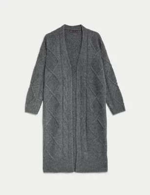 Cable Knit Edge To Edge Longline Cardigan