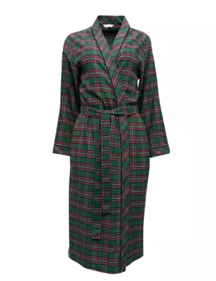 Pure Cotton Checked Long Dressing Gown