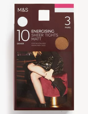 3pk 10 Denier Energising Sheer Tights